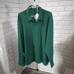 NWT Coofandy Men's Size XXL Dark Green Relaxed Fit Button Front Textured Shirt